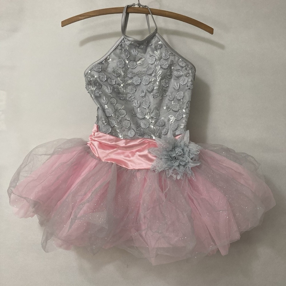 Weissman Pink & Silver Floral Sequin Tutu Dance Costume Ballet MC Medium Child